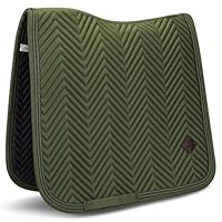 Equimour Dressurschabracke Classic Sage – Satin Schabracke für Pferde, anatomisch, atmungsaktiv mit Bamboo Lining & Glitzerborde, veganes Leder-Patch, edles Reitzubehör für Dressur