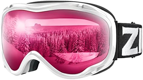ZIONOR Lagopus Ski Snowboard Goggles UV Protection Anti fog Snow Goggles for Men Women Adult Youth VLT 46% White Frame Clear Rose Lens