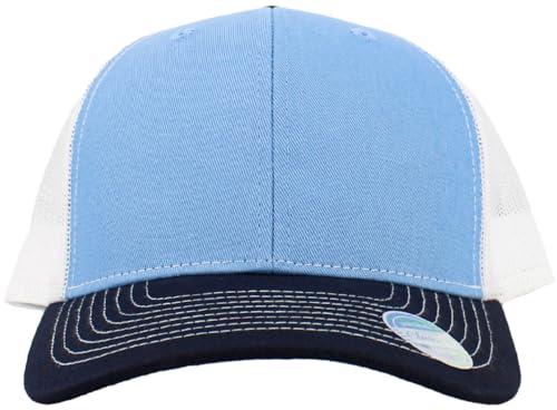 Image of KBETHOS Classic 6 Panel Cotton Twill Mesh Trucker Cap with Adjustable Snapback, Sky-NAV-WHT