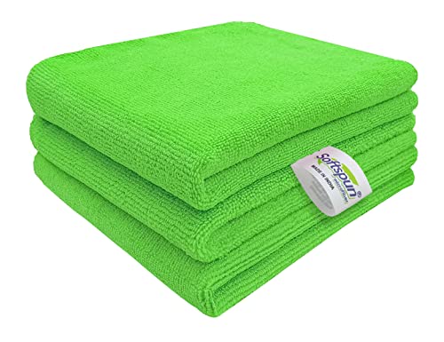 Image of SOFTSPUN Microfiber Cleaning Cloths, 50x50cms 3 pcs Towel Set 340 GSM Green! Highly Absorbent Lint and Streak Free Multipurpose Wash Cloth for Kitchen Car Window Stainless Steel Silverware.