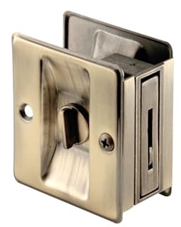 Prime-Line N 6774 Pocket Door Privacy Lock with Pull - Replace Old or Damaged Pocket Door Locks Quickly and Easily – Antique Brass (Single Pack)