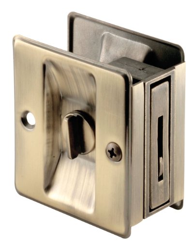 Prime-Line N 6774 Pocket Door Privacy Lock with Pull - Antique Brass Replace Old or Damaged Pocket Door Locks Quickly and Easily (Single Pack)