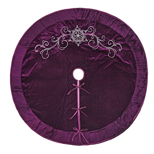 X.Sem Flower Embroidered Velvet Christmas Tree Skirt With Pleat Velvet Border 50'' Purple thumb #1