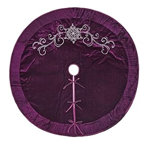 Flower embroidered velvet christmas tree skirt with pleat velvet border 50 purple 50 inch  urban country home decor