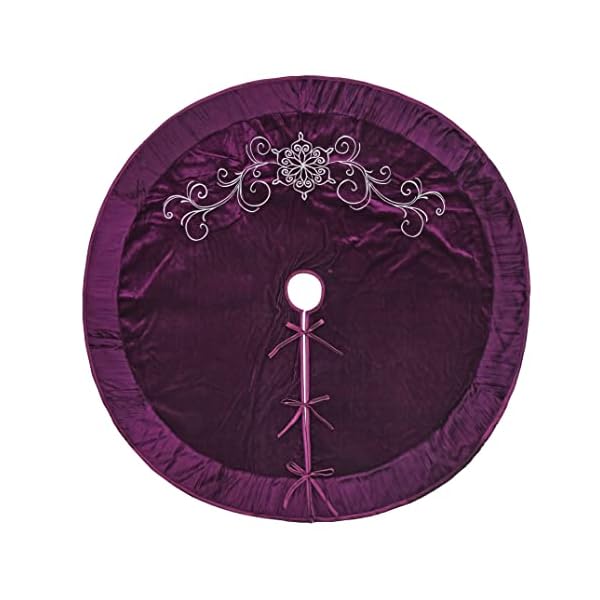 Flower embroidered velvet christmas tree skirt with pleat velvet border 50 purple 50 inch  urban country home decor