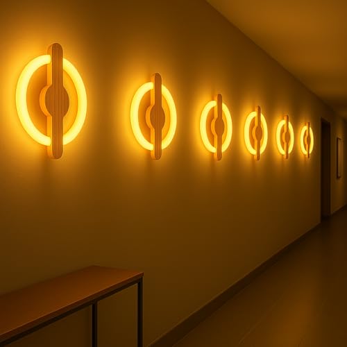 Image of Wooden Ring LED Wall Lamp | 2-in-1 Rotatable Wall Mounting Design | Decorative Wall Sconce for Bedroom, Living Room, Office, Hotels & Restaurants | Warm White Glow | Modern Home Decor