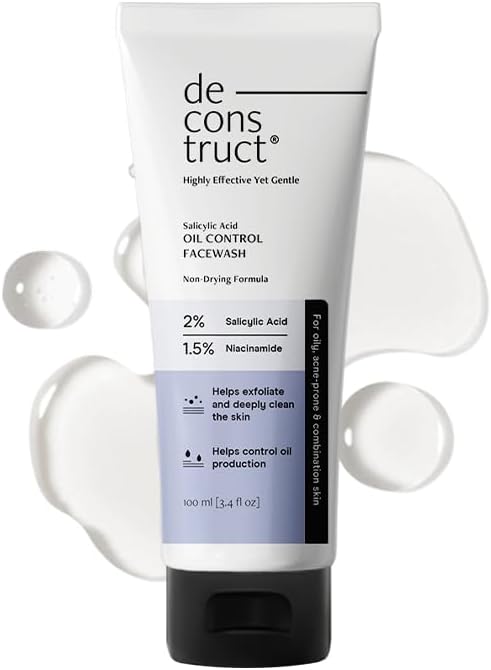 Deconstruct Salicylic Acid Oil Control Face Wash | 0.5% Salicylic Acid +1% Niacinamide | Fragrance-free Face Wash for Oily, Acne & Pimple Prone Skin | pH Balanced & SLS & Paraben Free| 100 ml
