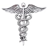 GFM® Caduceus- Two Intertwined Serpents with Wings Men Women Brooch-Medical Symbol Pin-Badge – Doctor Nurse Paramedic Healthcare Medic Student Graduation Gift-Antique Silver- (BRCH-Caduceus-CH)