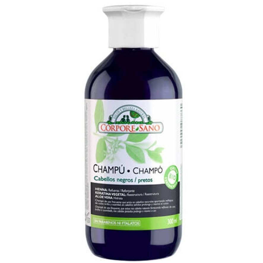 Champú Henna Negro Bio 300 ml Cabello Negro Natural y Teñido Con Aloe Vera y Keratina Vegetal Hidratante, Brillo y Protección del Color