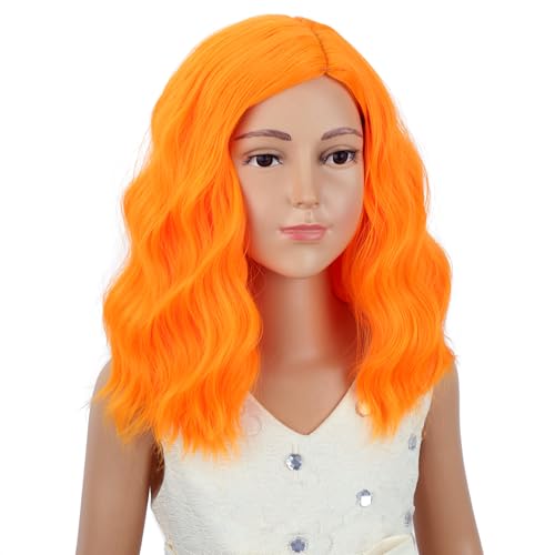 Image of PATTNIUM Orange Wig for Girls Kids Short Light Orange Wigs Side Part Shoulder Length Wavy Heat Resistant Synthetic Wig