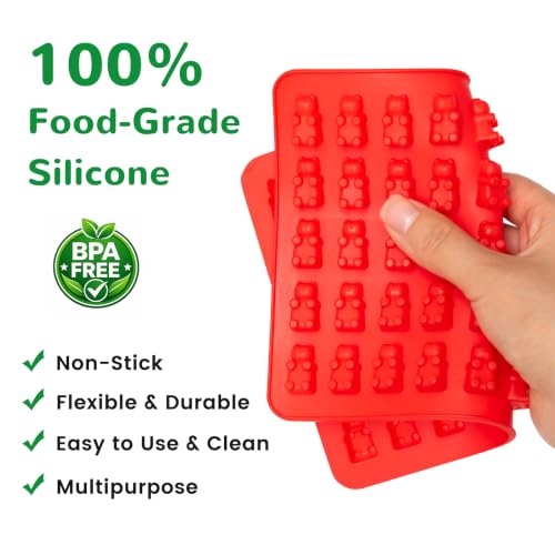 Image of WARM TIME Gummy Bear Candy Molds Silicone, Mini Gummy Molds with 2 Droppers & 1 Cleaning Brush, Food Grade Non-Stick Silicone Molds Including Heart, Dinosaur, Bear, Donut, and Fruit, Set of 5