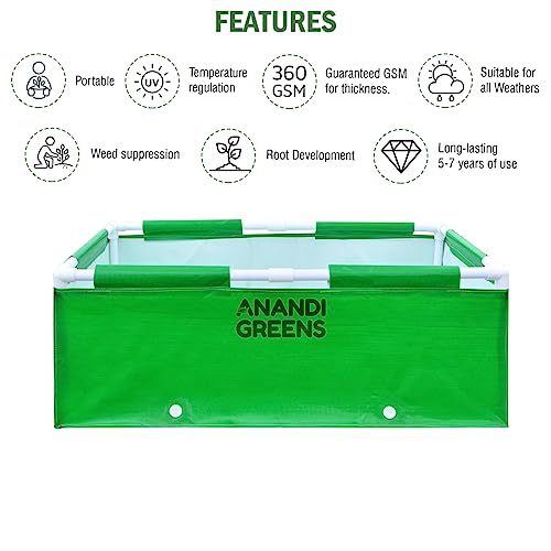 Image of Anandi Green's HDPE UV Protected 360 GSM Green Color Rectangular Plants Grow Bags Suitable for VegetableTerrace Gardening with PVC Pipe Support (3Lx1.5Wx1H Fit) Pack of 1