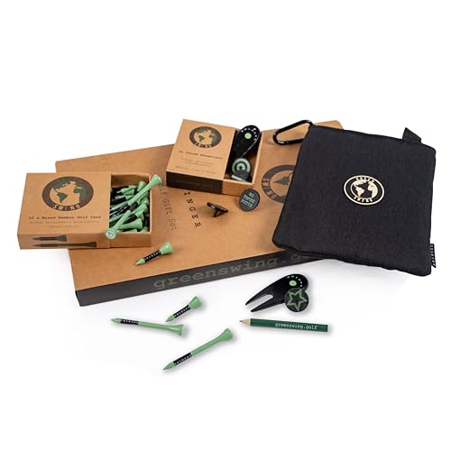 Green Swing Bamboo Golf Tees, Accessory Bag & On Course Essentials | Golf Gift Set