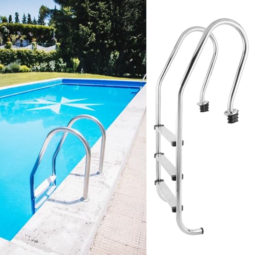 Escalera para piscina de acero inoxidable con 3 peldaños antideslizantes miniatura 5