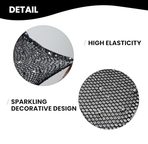 Image of JAFINSY Sparkle Rhinestone Fishnet Tights for Women - Sexy High Waist Mesh Stockings for Valentines Rave Party, Black - 4pc