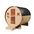 Breezestival 4-6 Person Barrel Sauna, Outdoor Sauna Tradition Wood Dry?Steam Sauna with Sauna Stone, 220V/6KW Electric Heater with Sauna Stone, Waterproof Tarpaulin
