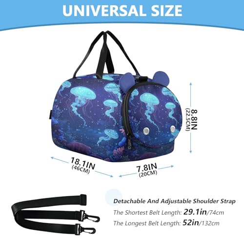 Blue Jellyfish Coral Kids Travel Duffel Bag for Boys Girls Overnight Weekend Tote Bag with Shoes Compartment for Dance Gym Sports3