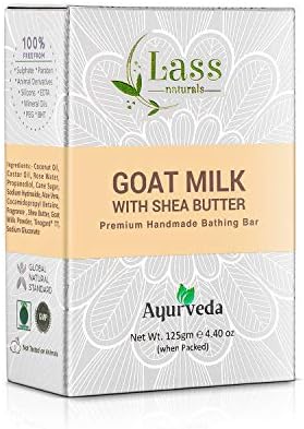 Lass Naturals Goat Milk with Shea Butter Soap - Handmade Bathing Bar for Sensitive and Dry Skin, 125 g - Skin Care (Pack of 4)