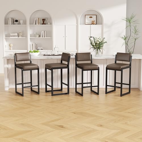Image of Bar Stools Set of 4, Modern Height Barstools Bar Stools Back,26 inch Dark Brown