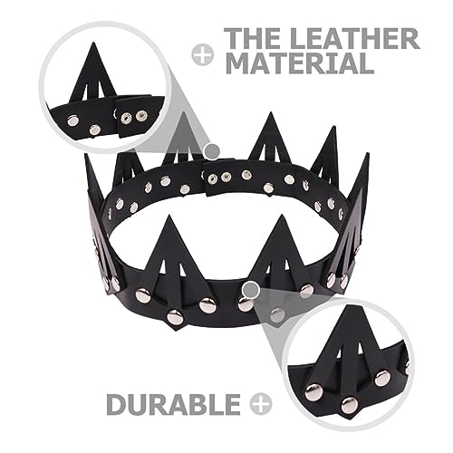 minkissy Queen 's Crown Black Head Band Hair Bands for Women Head Band for Men Black Tiara Gothic Headpiece Halloween Headpiece Cosplay Headband Company Reward Man Leather Black Crown - Image 4