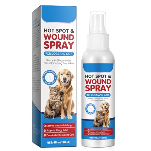 WooJianfong Hot Spot Treatment for Dogs Hot Spot Itch Relief Spray for Dogs Dog Wound Care Cat Wound Treatment Soothes Dry Skin Scratching Allergies and Licking Hot Spot Spray for Pets - 120 ml