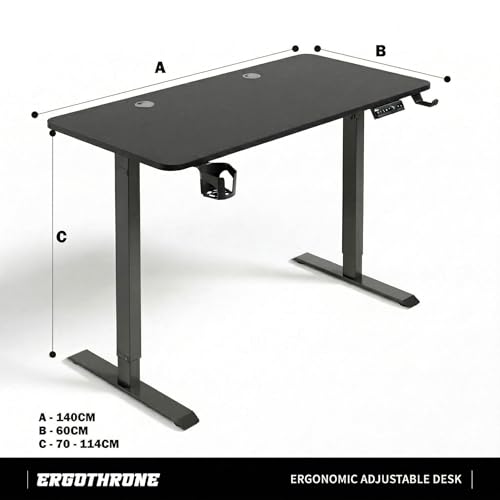 Image of V ONE Electric Standing Desk with 1-Piece Solid Top | Heavy Duty Height Adjustable Computer Desk | 3 Memory Preset | 5 Year Warranty | for Home Office (Black, 140 * 60 CM)