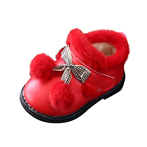 Shan-S Children Toddler Baby Girls Boys Anti-Slip Outdoor Snow Boots Kid Winter Warm Ankle Sport Short Thick Bootie Casual Bowknot Pom Plush Shoes for 18-24 Months