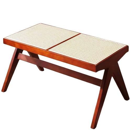 YQYQY天然ラタン編み 木製スツール コンパクト 通気性設計 簡単組立 オットマン 足置き 靴替えベンチ 省スペース 北欧風 無垢材 完成品 軽量 多機能 玄関 リビング 寝室 廊下 和室 収納 インテリア 1人掛け 2人掛け (ウォールナット色,ダブル