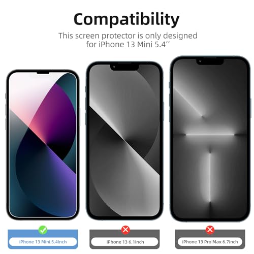 Image of NEW'C 4 Pack, 2 Pack for iPhone 13 Mini Screen Protector + 2 Pack Camera Lens Protector, Sensor Protection,Case Friendly Tempered Glass Film