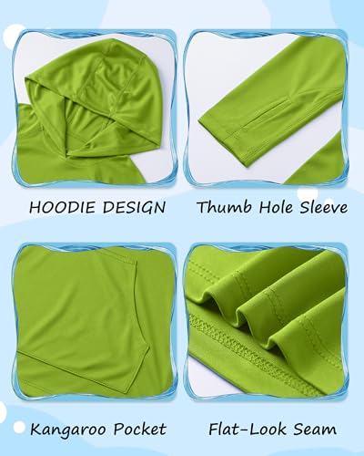 Image of Boys Rash Guard Hoodie UPF 50+ Long Sleeve Sun Protection Swim Shirt