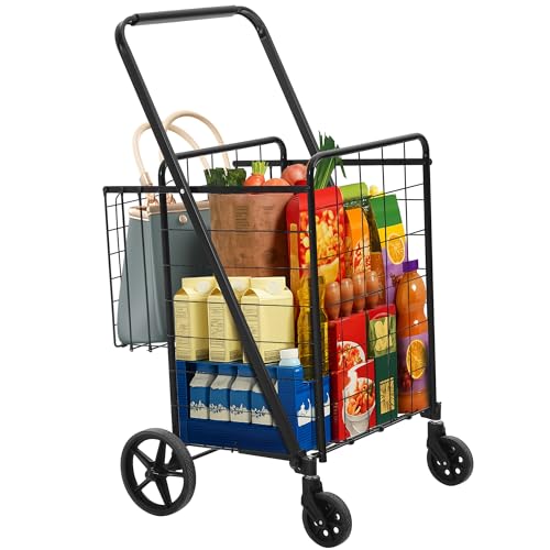 YITAHOME Jumbo Folding Shopping Cart with Wheels, Double Basket Grocery Cart, Collapsible Utility Cart for Laundry, Storage & Organizing (Portable & Space-Saving) Jumbo 34.3 gal