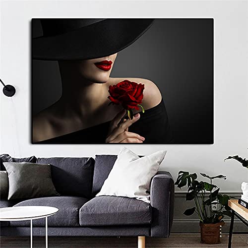 Fille avec rose affiche moderne impression d'art toile decoration maison 60x80 - 2