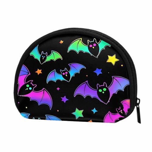 IBILIU Small Coin Purse Colorful Bats Purple Pink Green Bat Halloween Mini Wallet Coin Pouch Change Purse For Women Men