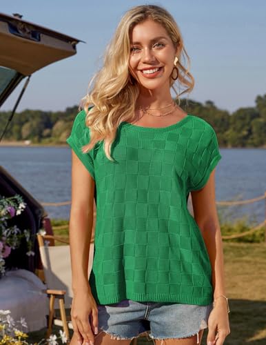 GRACE KARIN 2025 Women Short Sleeve Sweater Casual Off The Shoulder Sweaters Spring Summer Loose Fit Knit Light Shirts3