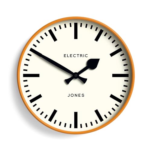 Jones Clocks® Tiger wall clock | Modern round station clock | 30cm | Orange | Cool designer look for kitchen, living room or office