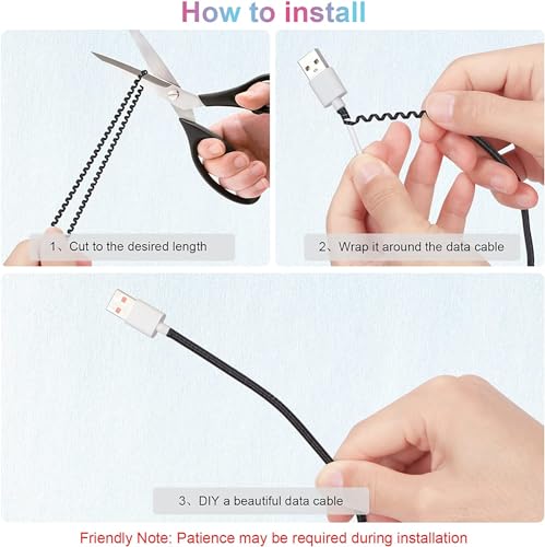 Image of Spiral Cable Protector, Data Cable Protective Sleeve, Headphone Saver, Charger Protective Cover, Wire Repair /Strain Relief Cable Wrap Tube for USB Data Cable Headphone Cable (2 b /w)