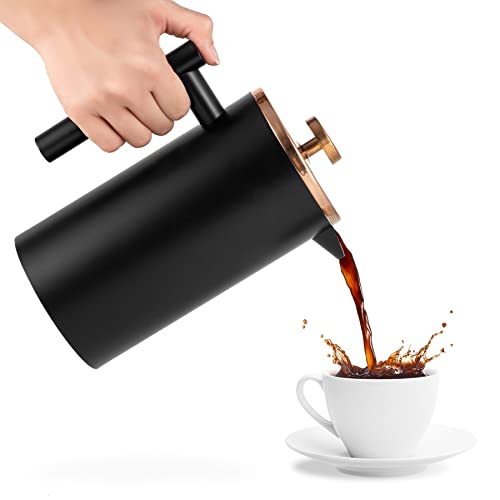 MaxMiuly Kaffeebereiter French Press 1L, Kaffeepresse Doppelwandig Edelstahl 6 Tassen, Thermo Kaffeezubereiter Erhältlich in 350ml… – Ansicht 2