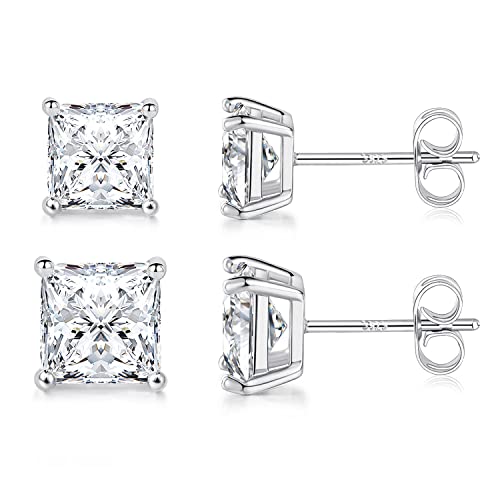 Princess Cut Cubic Zirconia 925 Sterling Silver Post Stud Earrings for Women Men