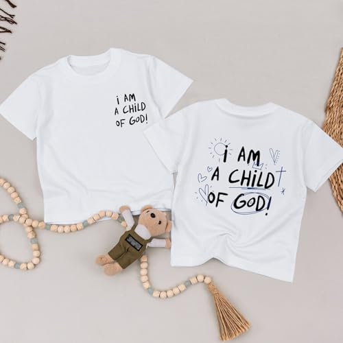 Image of KEEVICI Cute I Am A God of Child Shirt Girls Graphic Tees Christian T Shirts for Kids Jesus Religious Faith Cotton Summer Top