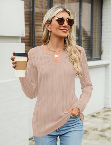 Rapbin Womens Sweaters V Neck Long Sleeve Ribbed Knit Stretchy Fit Pullover Sweater Dressy Casual Fall Tops 2025 S-XL2