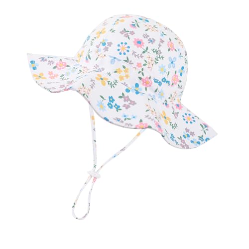 Image of Baby Girl Sun Hat Toddler Beach Hats with UPF 50+ Protective Infant Summer Hat with Wide Brim Baby Girls Bucket Hat