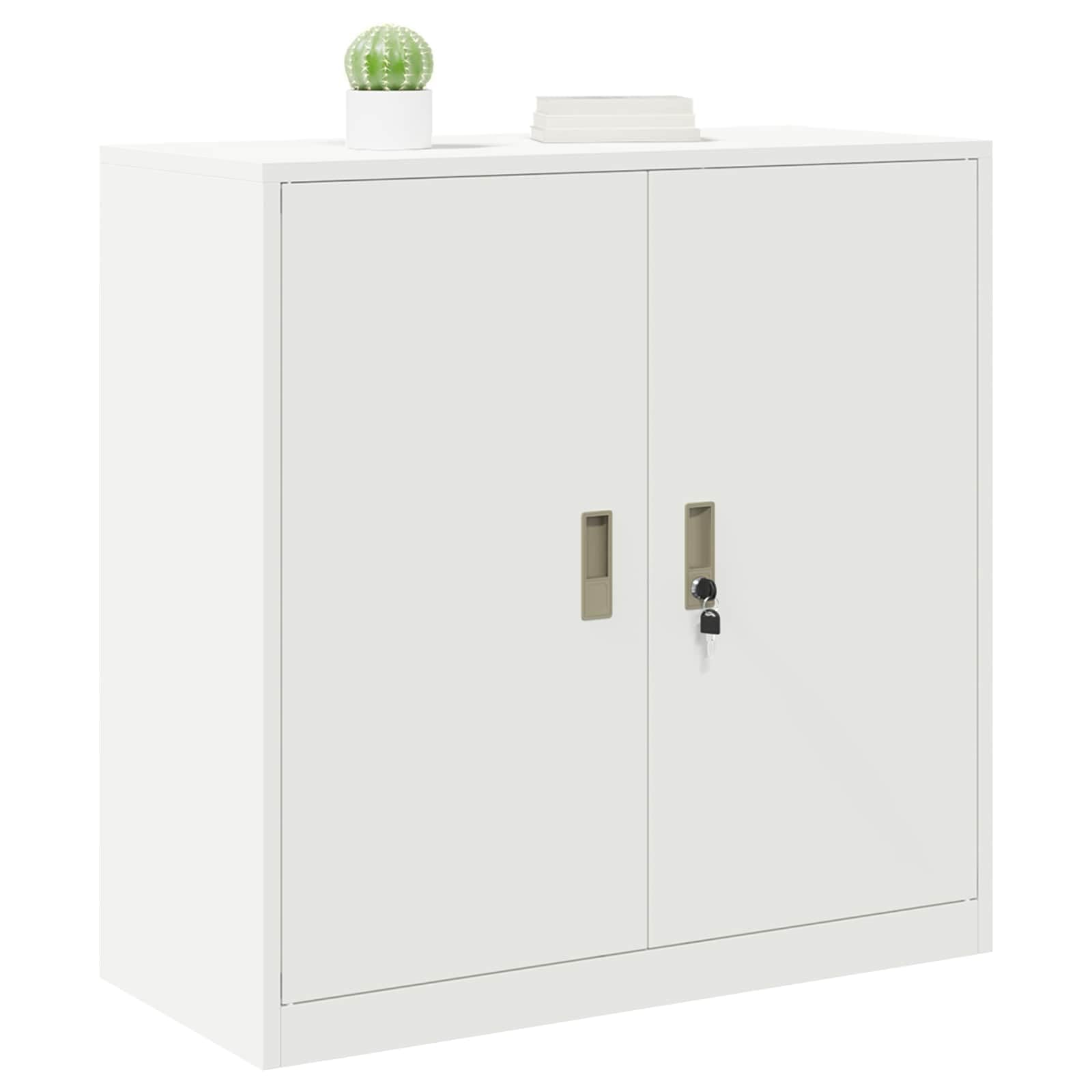 Armoire de rangement de bureau blanche 90 x 40 x 90 cm en acier avec portes verrouillables pour une organisation efficace et un rangement sûr des documents