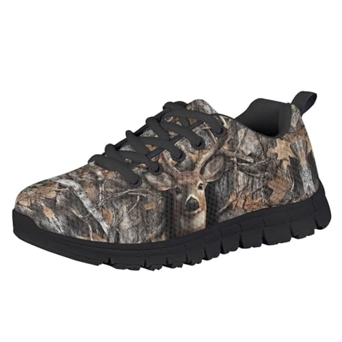 Pointodoor Unisex Kids Running Shoes Size 1 Hunting Camo Deer Paint Sneakers Slip on Athletic Sport Tennis Shoes for Kids
