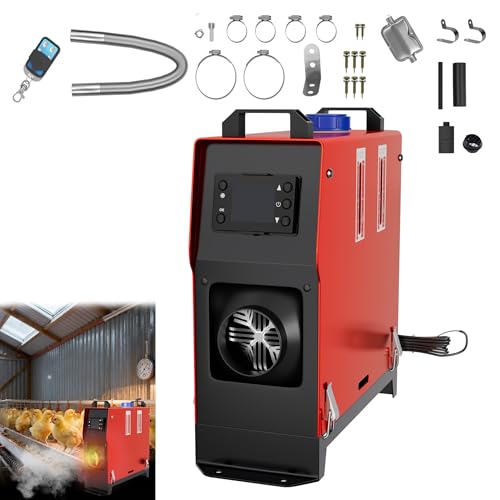 YRHome 12V Diesel Lufterhitzer Standhezung Diesel 8KW Air Diesel Air Standheizung Heizung Auto Heizung Dieselheizung mit Fernbedienung LCD & Luftauslass für LKW Wohnmobil Auto RV (Rot + Schwarz LCD)