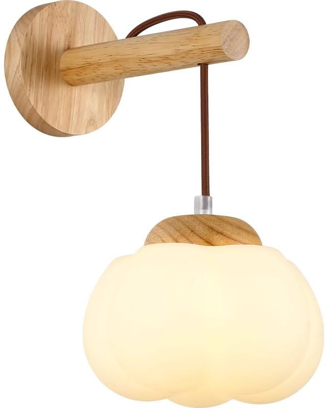 Aplique de pared rústico vintage de granja, lámpara de pared de madera antigua, pantalla de flor de leche blanca, lámpara de pared colgante nórdica de mediados de siglo para dormitorio, sala de estar,