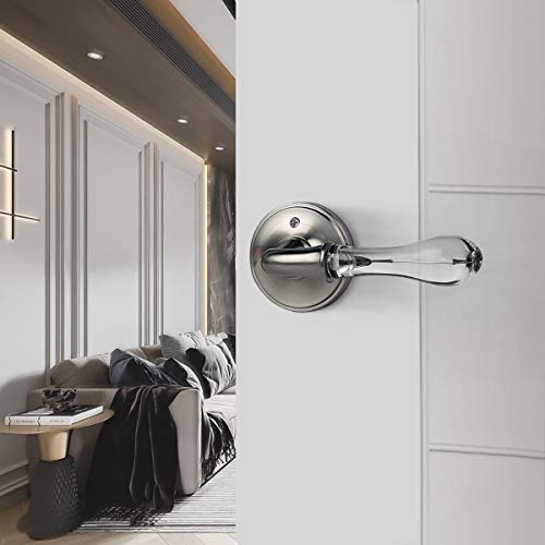 Goldentimehardware Crystal Door Lever Handle Keyless Privacy Lever Knob For Bed/Bath,Satin Nickel,Glass Door Lock Interior Heavy Duty Lock Set #TOP2