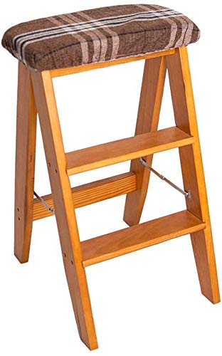 Taburete plegable de 3 peldaños de madera que elimina el dolor de espalda al limpiar zonas altas