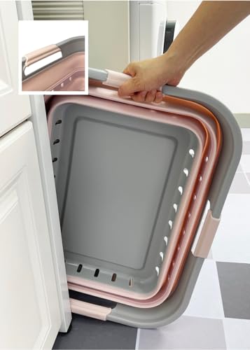 Image of SAMMART 42 (11 Gallons) Collapsible Plastic Laundry Basket, Foldable Pop Up Storage Container /Organizer, Space Saving Hamper, Portable Bin for Dorm Room Bathroom (2, Grey /Pink)