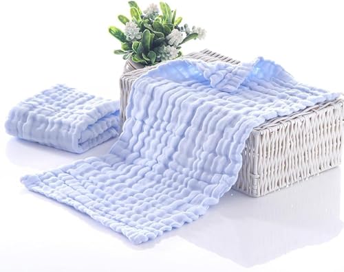 Image of Baby Muslin Washcloth Cotton Baby Wipes Cum Face Towel, 5 Pack 10x10 inches -Blue