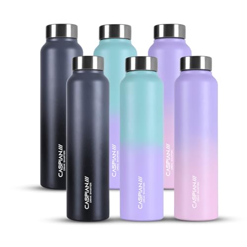 Image of CASPIAN / / / Astra ISI Certified Stainless Steel Water Bottle 1ltr.(Multicolors, 1 Litre, Set of 6) | Leak Proof Thunder for Fridge Home Office Travel School Kids Boys Girls Adults Sports Gym| BPA Free